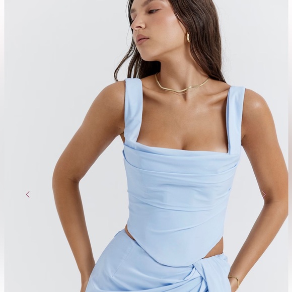 House of CB Sky Blue Ruched Crop Top - Picture 2 of 8
